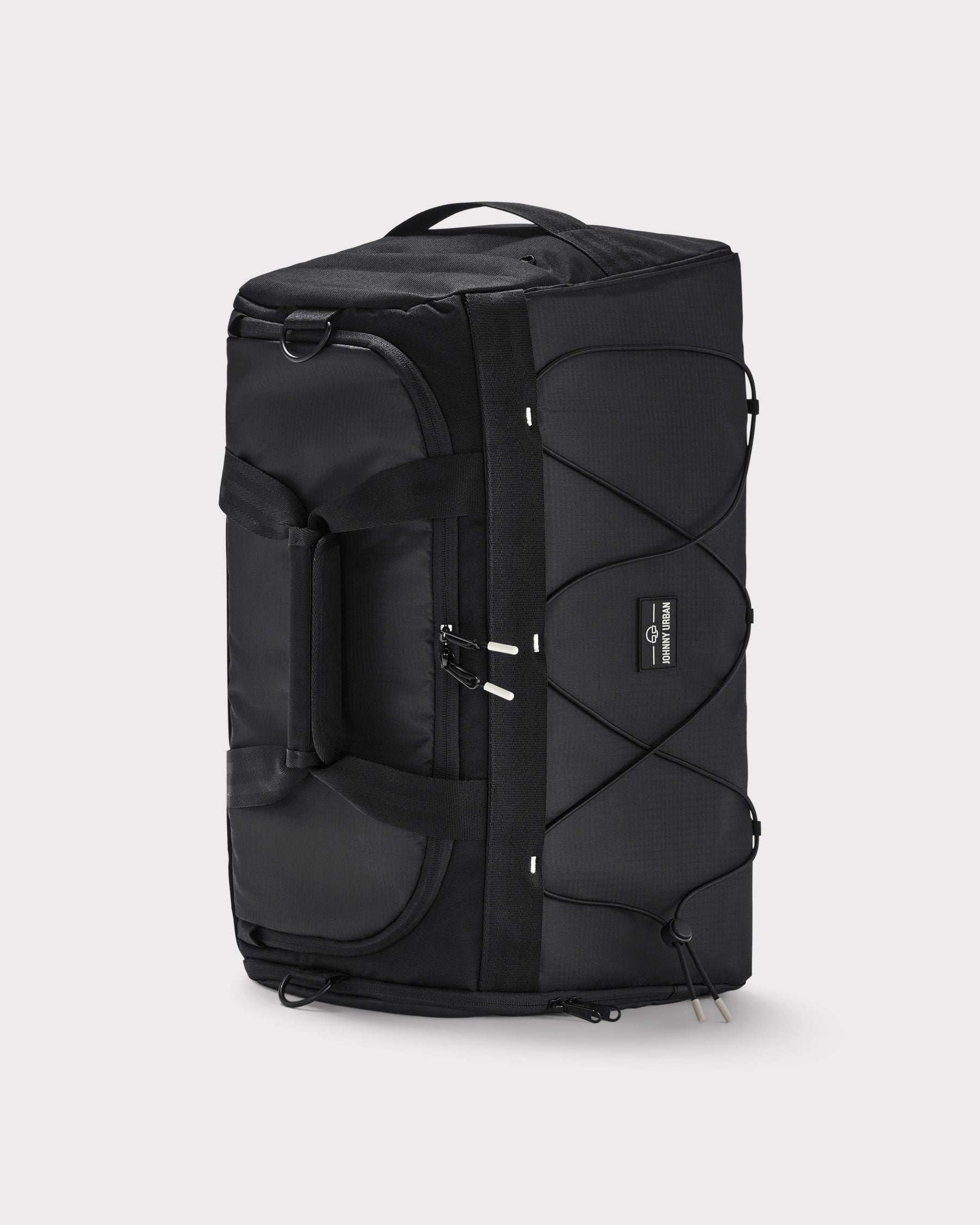 Schwarze Johnny Urban Duffle Bag 'Shawn Medium' mit Griffen, Reißverschlusstaschen und elastischem Gummizug