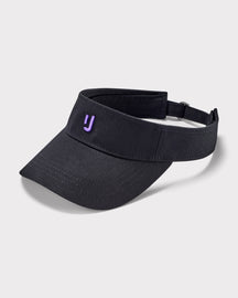 Schwarzer Sun Visor 'Terry' mit lila gesticktem 'IJ'-Logo und verstellbarem Riemen