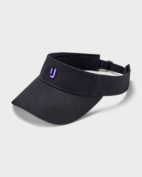 Schwarzer Sun Visor 'Terry' mit lila gesticktem 'IJ'-Logo und verstellbarem Riemen
