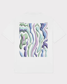 Weißes Oversize-T-Shirt Sammy Lava mit abstraktem, pastellfarbenem Backprint in Grün, Blau, Lila