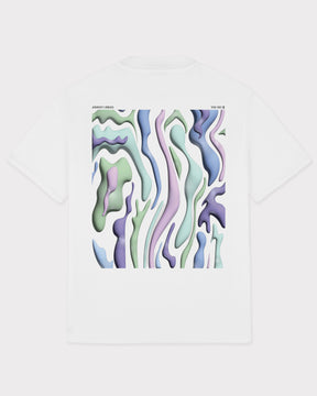 Weißes Oversize-T-Shirt Sammy Lava mit abstraktem, pastellfarbenem Backprint in Grün, Blau, Lila