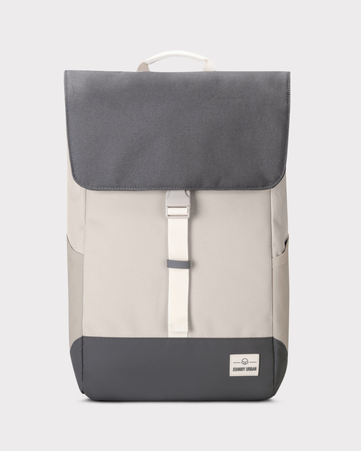 Rucksack 'Mika' in Beige und Grau mit Klappe und Klickverschluss, rechteckige Form, Markenlogo vorne