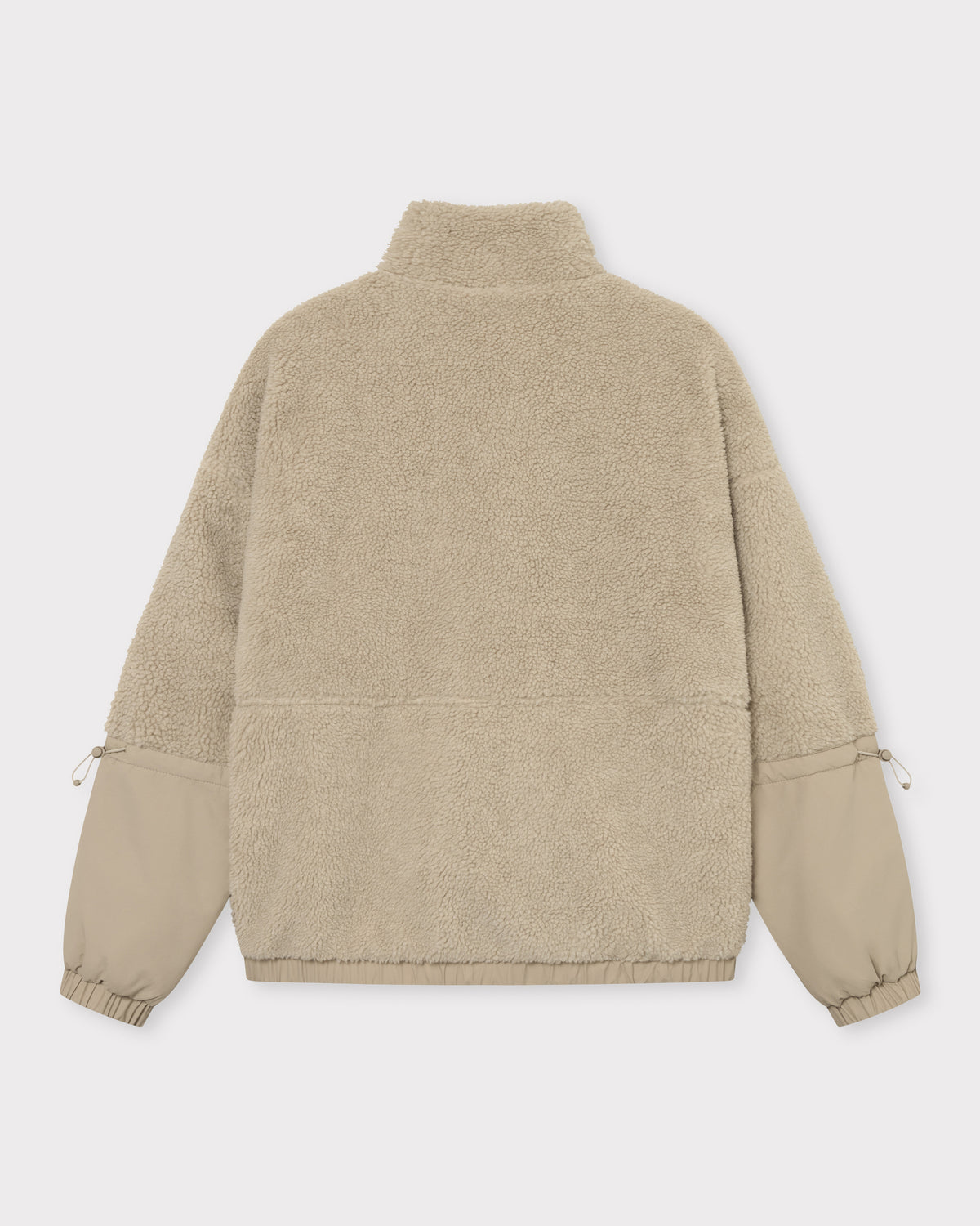 Beige Teddy Fleecejacke 'Carson' mit hohem Kragen und Ärmeln aus glattem Stoff mit Kordelzug