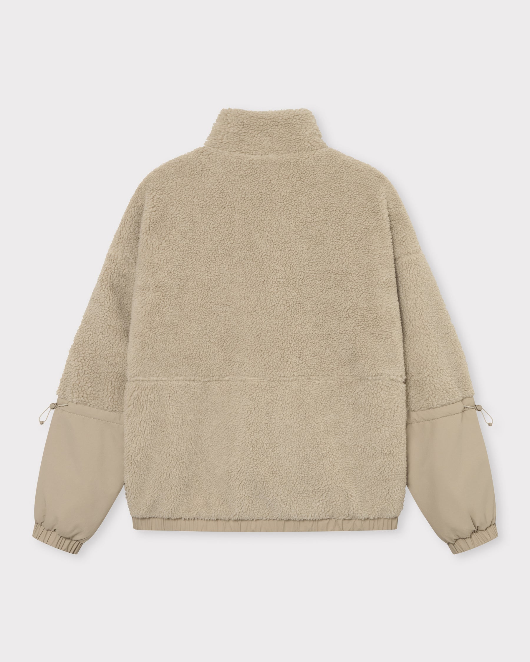 Beige Teddy Fleecejacke 'Carson' mit hohem Kragen und Ärmeln aus glattem Stoff mit Kordelzug