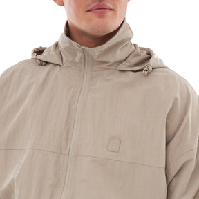 Beige Übergangsjacke 'Lennon' mit Kapuze und mittigem Reißverschluss, Logo auf der Brust