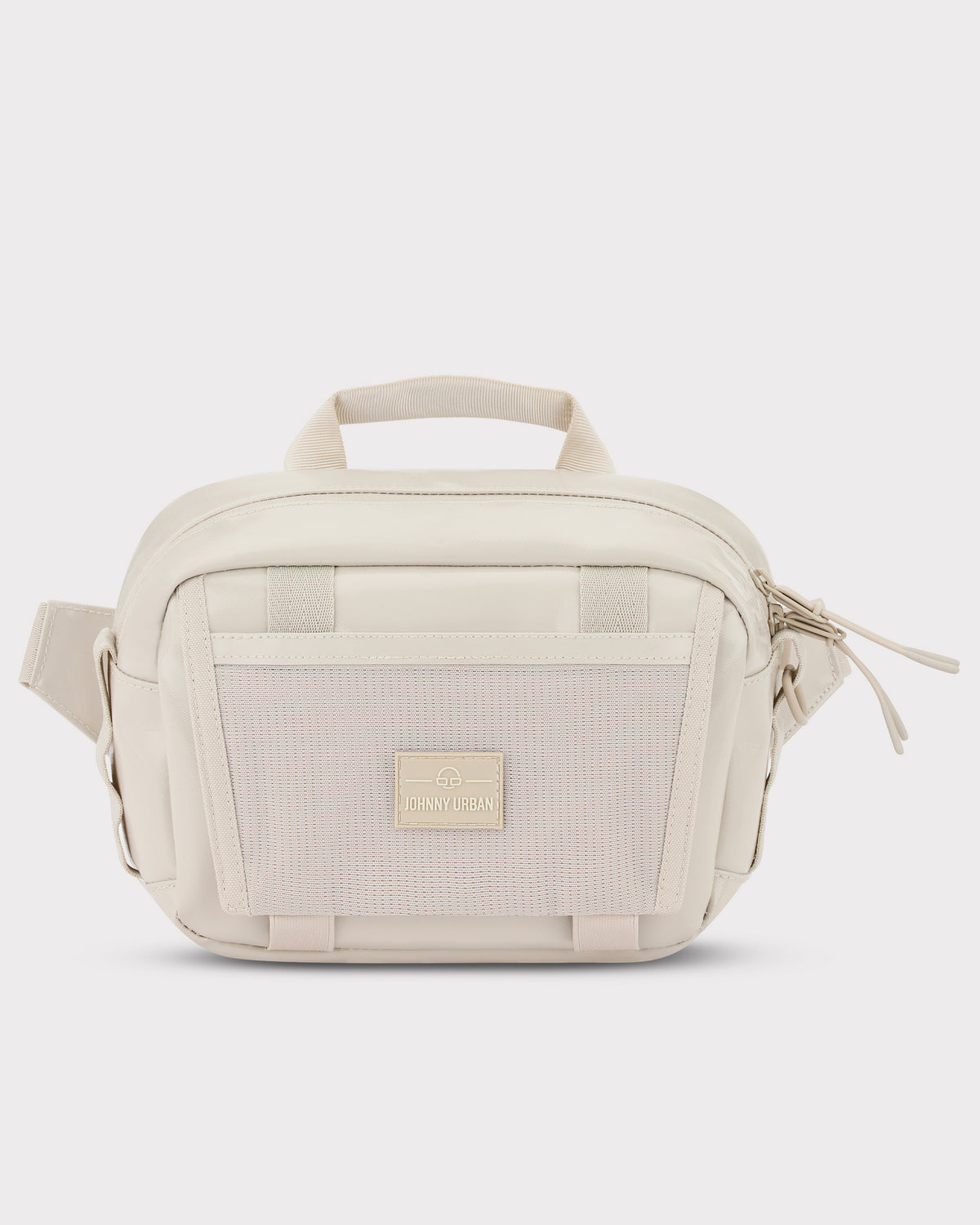 Beige Lenkertasche Fahrrad Nelson von Johnny Urban mit zwei Reißverschlüssen und Tragegriff