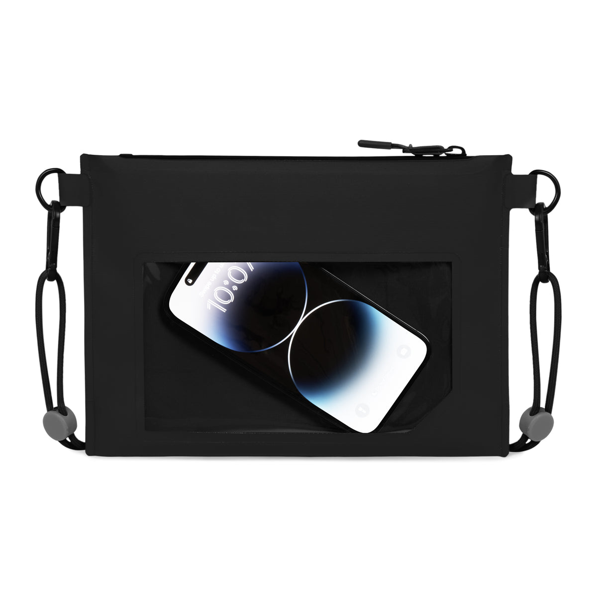 Johnny Urban Dry Bag 'Alfie' in Schwarz mit durchsichtigem Fach und Smartphone