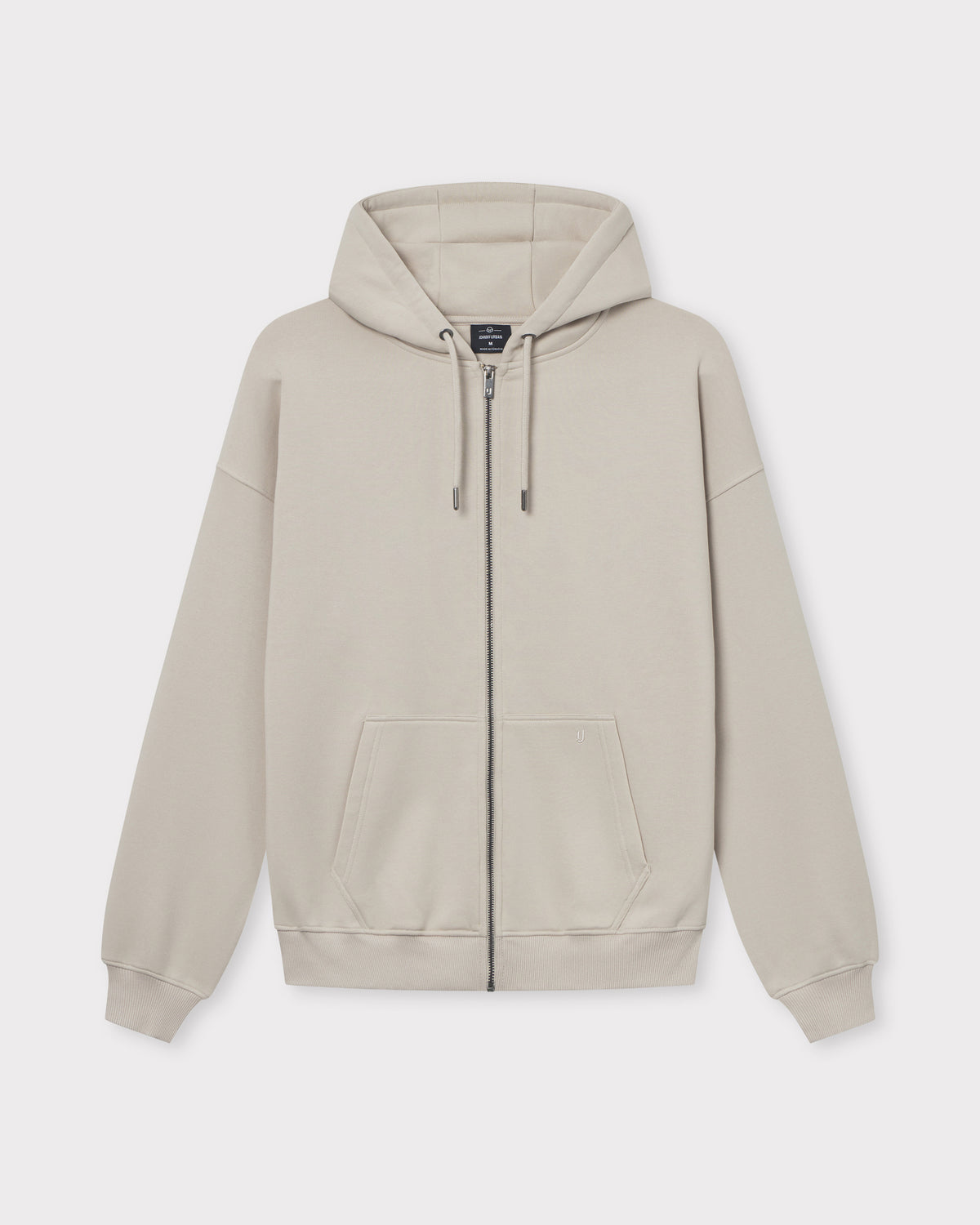 Beige oversized Zip-Hoodie 'Caleb' mit Kapuze, Fronttasche und Reißverschluss