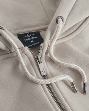 Beige Oversized Zip-Hoodie 'Caleb' von Johnny Urban mit Metallreißverschluss und Kordelzug an der Kapuze