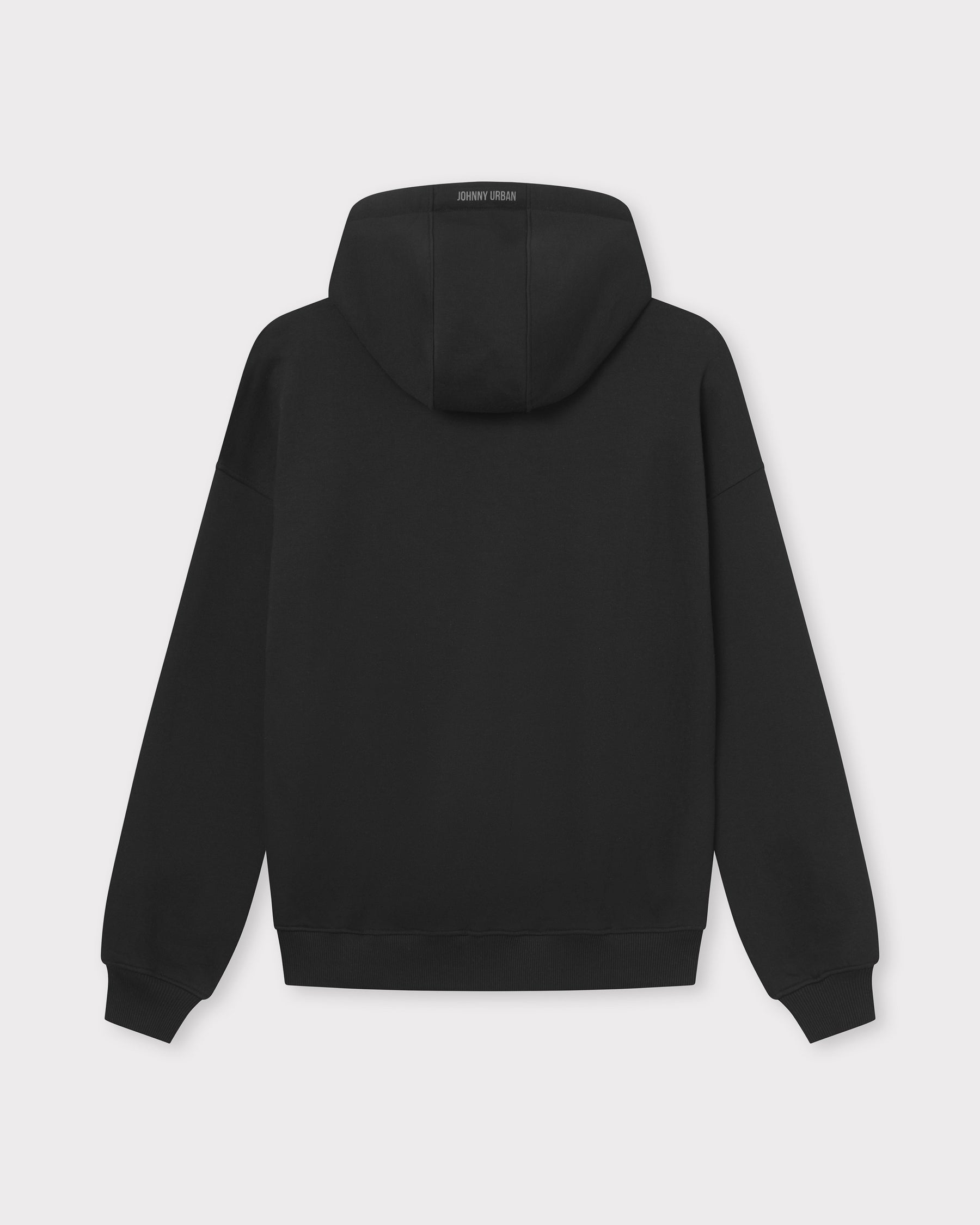 Schwarzer, oversized Zip-Hoodie 'Caleb' von Johnny Urban, Rückansicht mit Kapuze