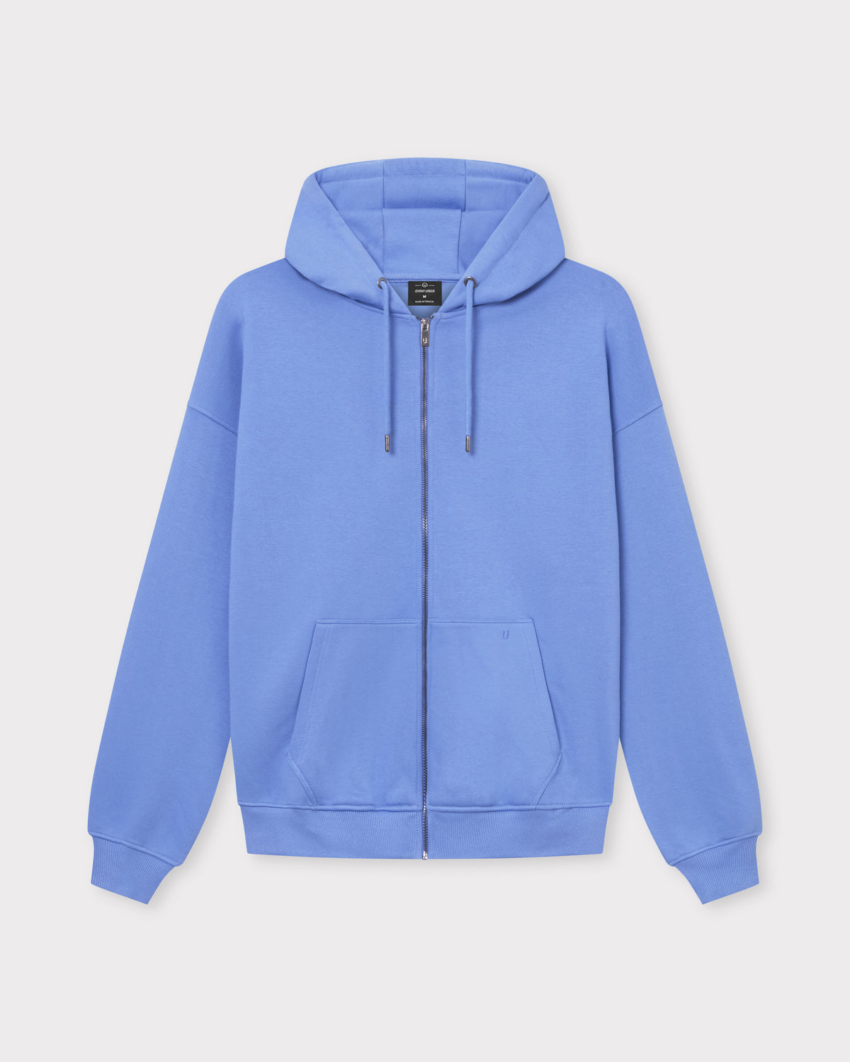 Oversized Zip Hoodie 'Caleb' in blau mit Kapuze und Kängurutasche