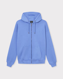 Oversized Zip Hoodie 'Caleb' in blau mit Kapuze und Kängurutasche