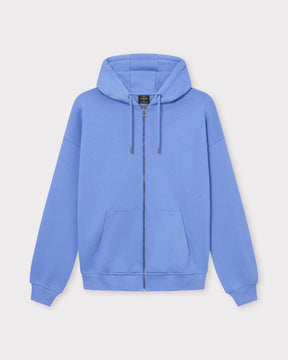 Oversized Zip Hoodie 'Caleb' in blau mit Kapuze und Kängurutasche