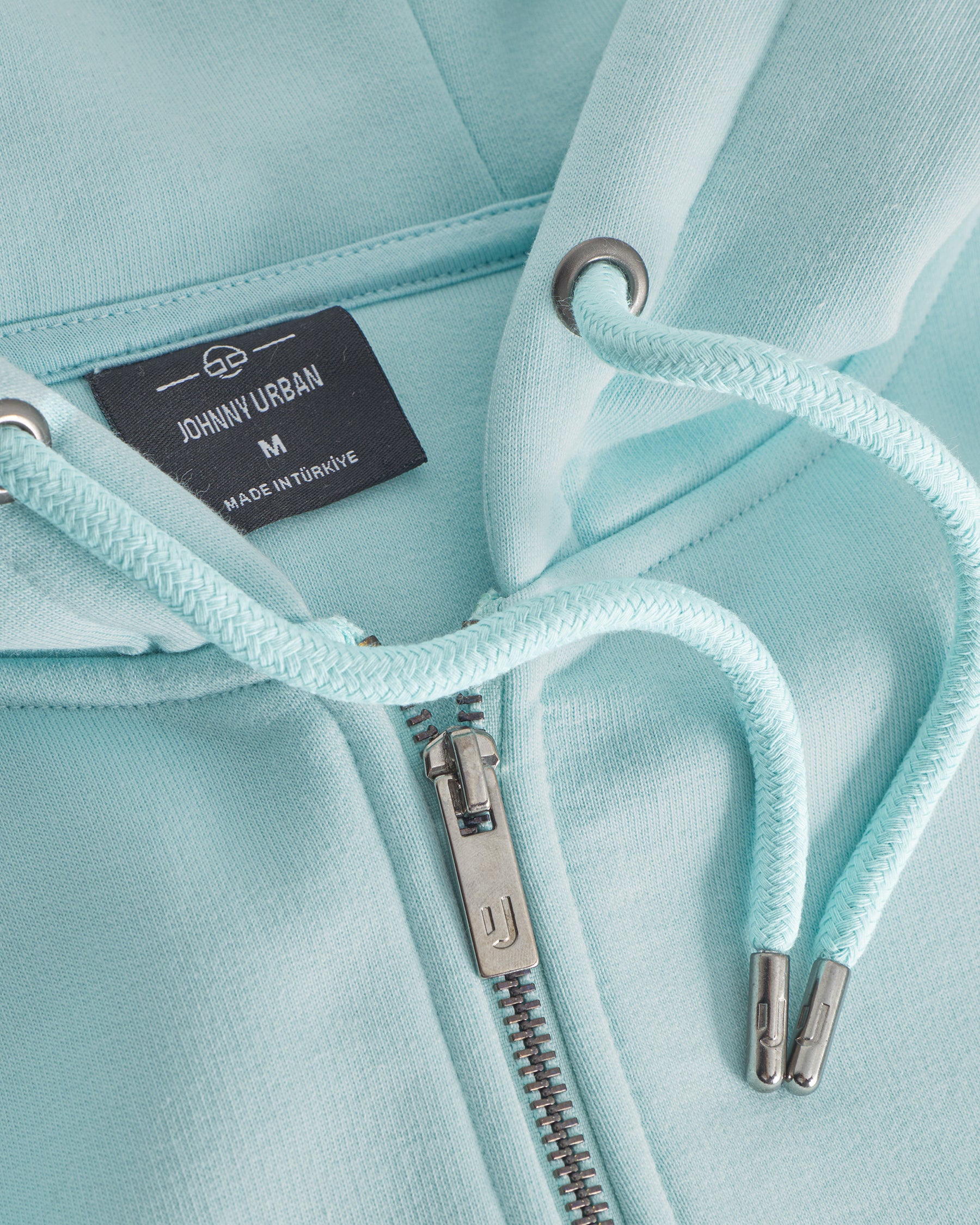 Hellblauer Oversized Zip-Hoodie 'Caleb' von Johnny Urban mit Metallzipper und Markenlabel