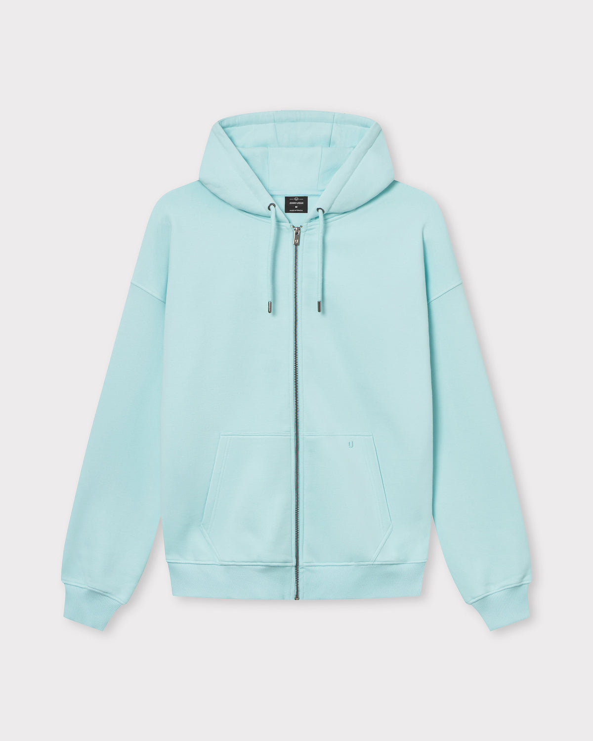Oversized Zip Hoodie 'Caleb' von Johnny Urban in eisblau mit Kapuze, Kängurutasche und Reißverschluss