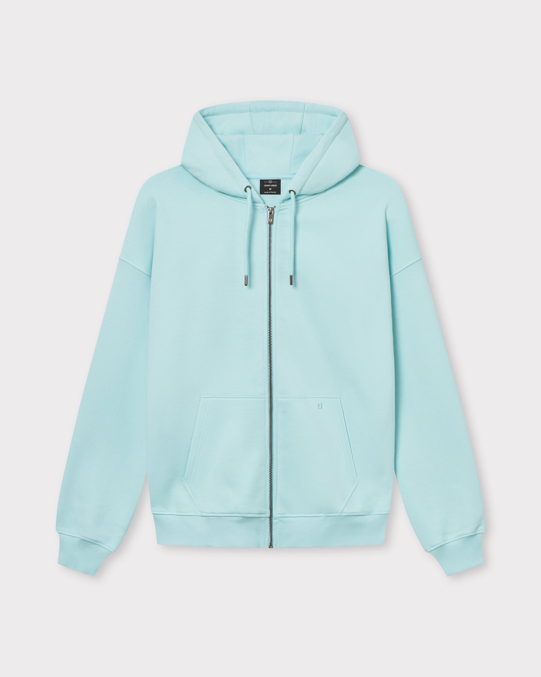 Oversized Zip Hoodie 'Caleb' von Johnny Urban in eisblau mit Kapuze, Kängurutasche und Reißverschluss