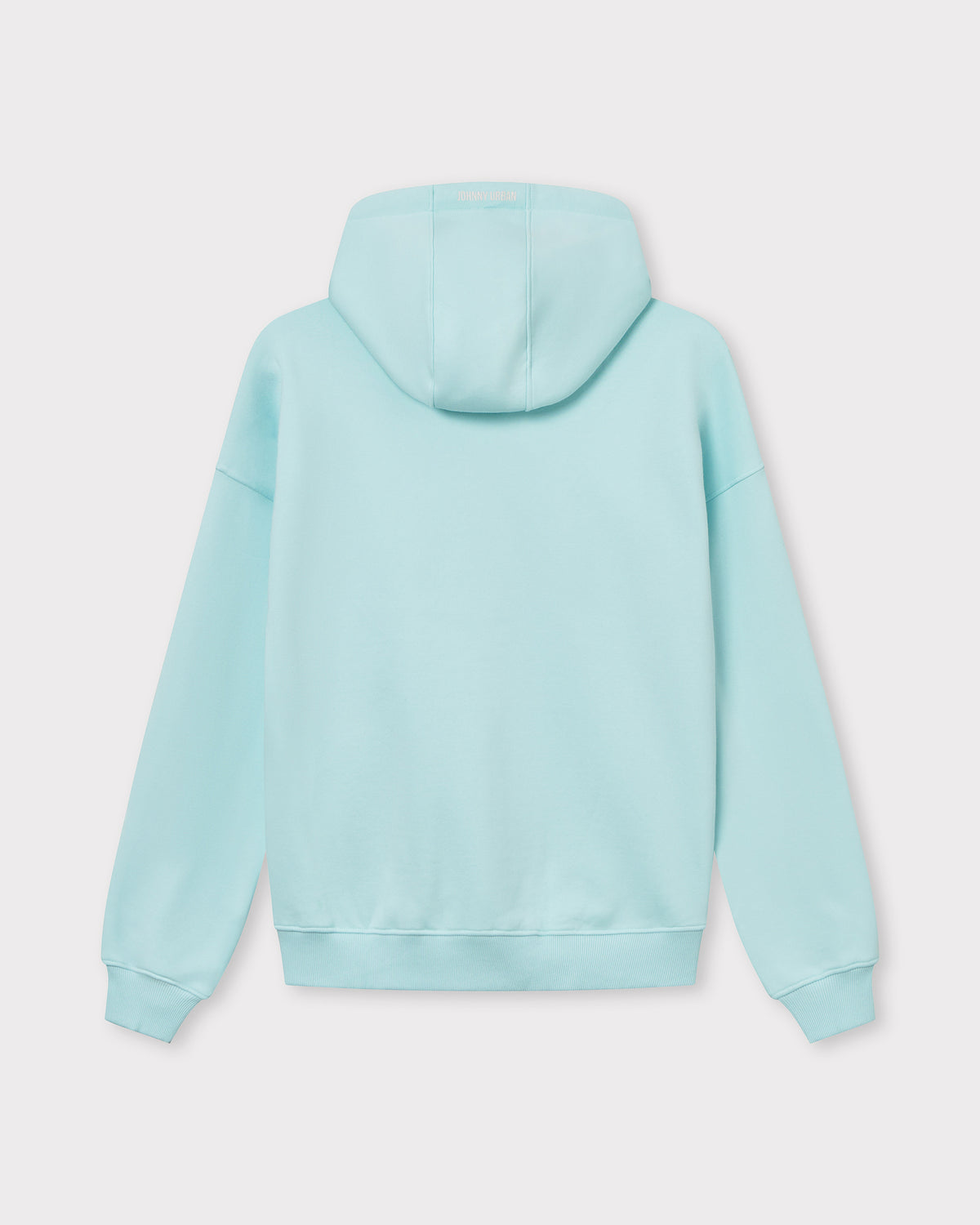 Oversized Zip-Hoodie 'Caleb' in Eisblau, unisex, Rückenansicht mit Kapuze und Bündchen an Ärmeln und Saum