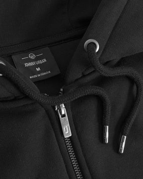 Schwarzer Oversized Zip Hoodie 'Caleb' von Johnny Urban mit Metallreißverschluss und Kordelzugenden