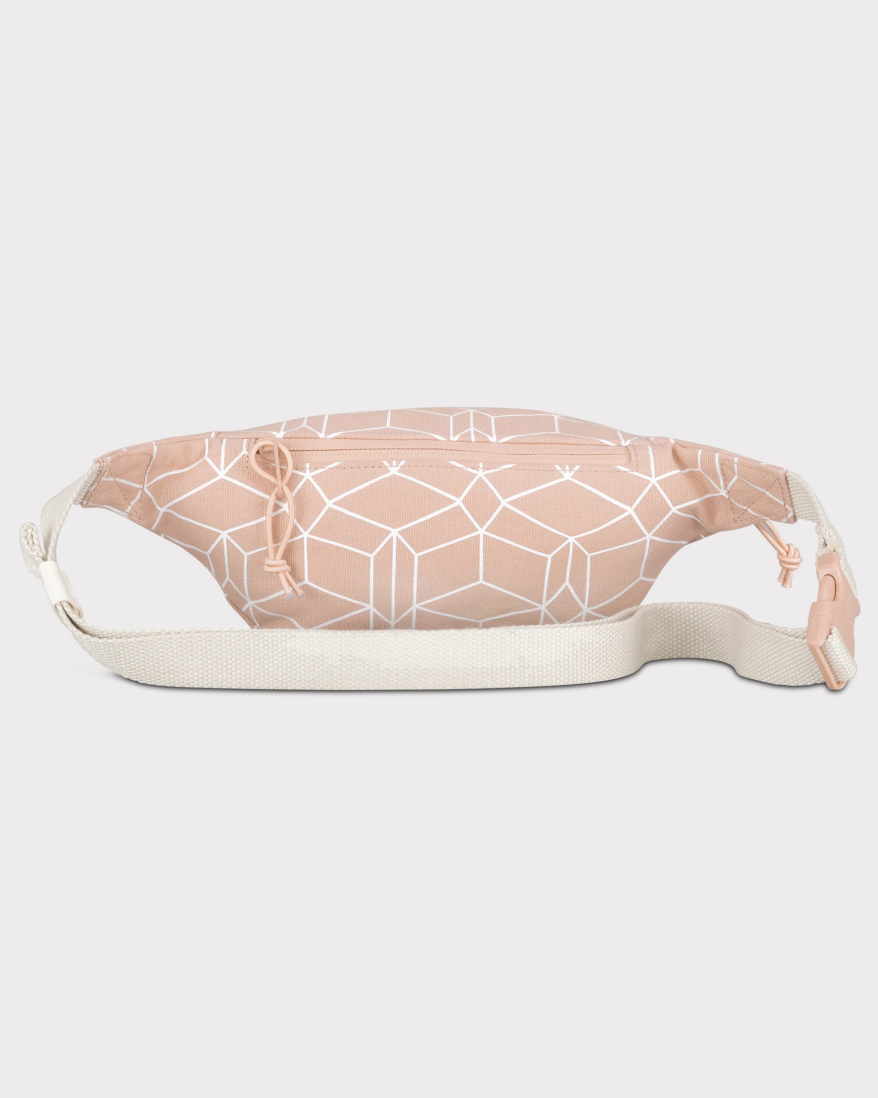 Rosa gemusterte Damen-Bauchtasche 'Toni' mit weißem geometrischem Design und verstellbarem weißen Gurt