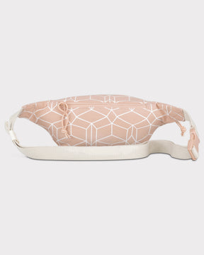 Rosa gemusterte Damen-Bauchtasche 'Toni' mit weißem geometrischem Design und verstellbarem weißen Gurt