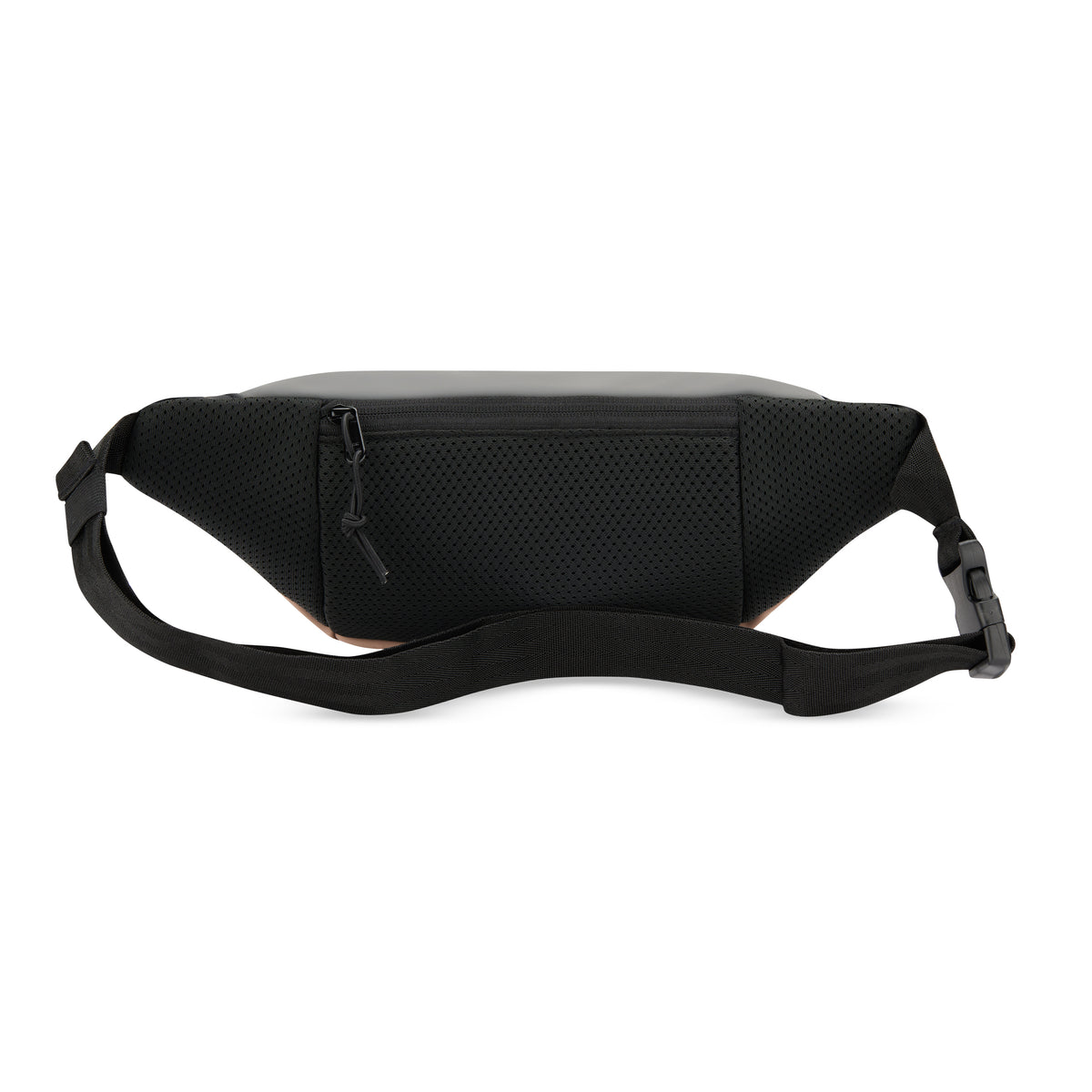 Bauchtasche 'Riley' aus schwarzem, perforiertem Material mit Reißverschlussfach und verstellbarem Gurt