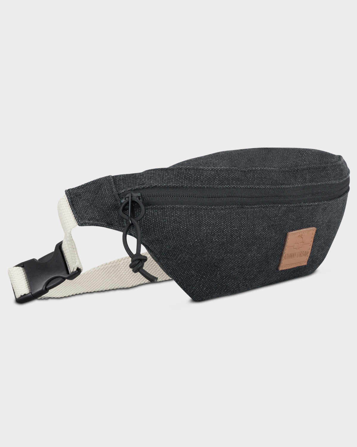 Anthrazitfarbene Bauchtasche 'Toni' von Johnny Urban mit weißem verstellbarem Gurt und Lederlogo