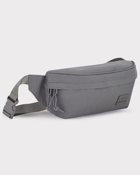 Graue Bauchtasche 'Tom' aus robustem Material mit zweifachem Reißverschluss und verstellbarem Gurt