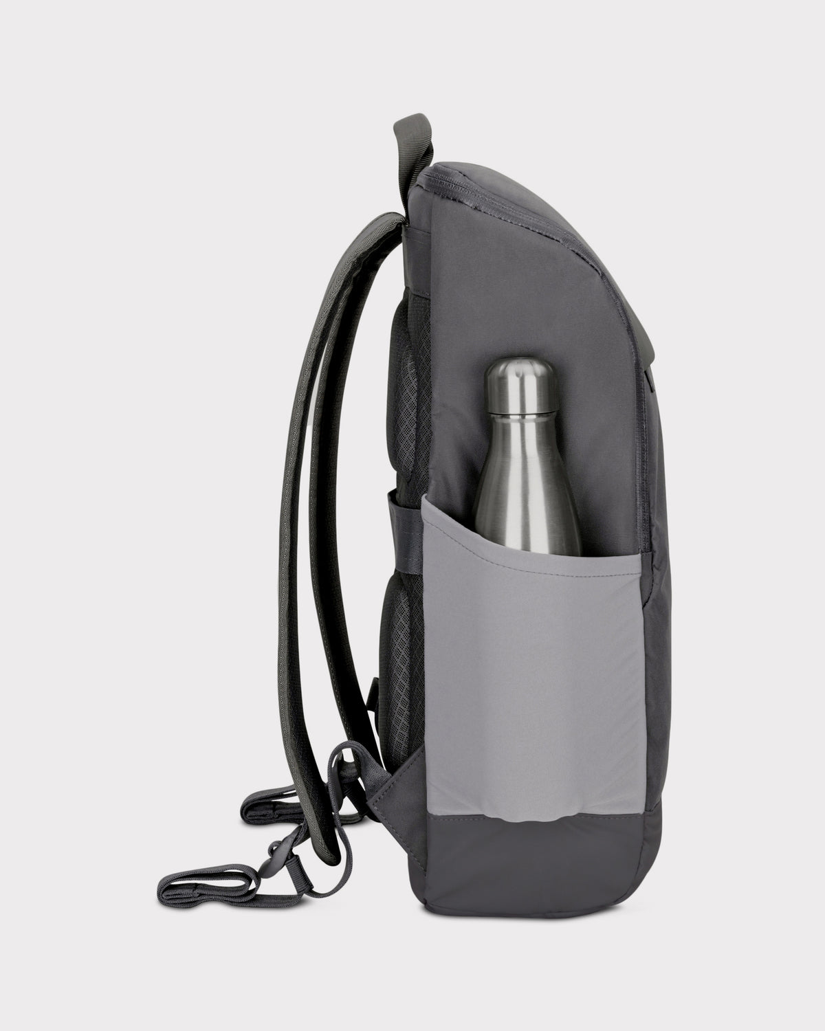 Business-Rucksack ‚Jasper‘ in Grau mit seitlicher Tasche und Edelstahlflasche