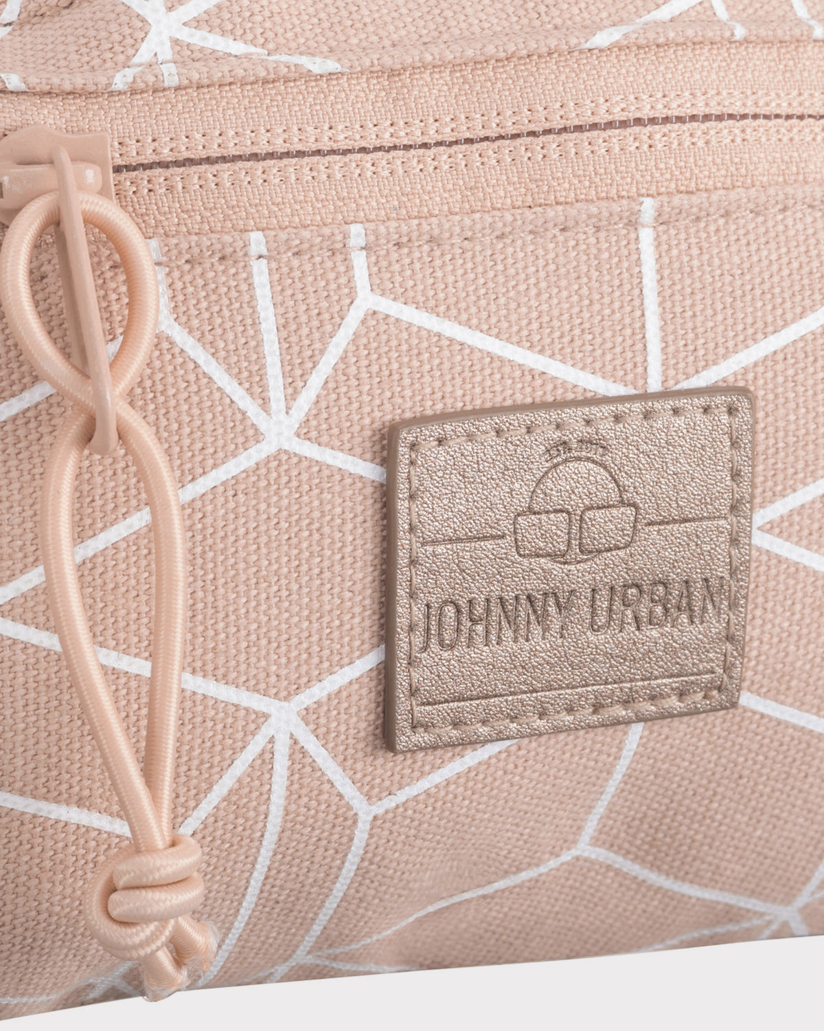 Rosa gemusterte Canvas-Bauchtasche 'Toni' mit weißem geometrischem Druck und Johnny Urban Logo