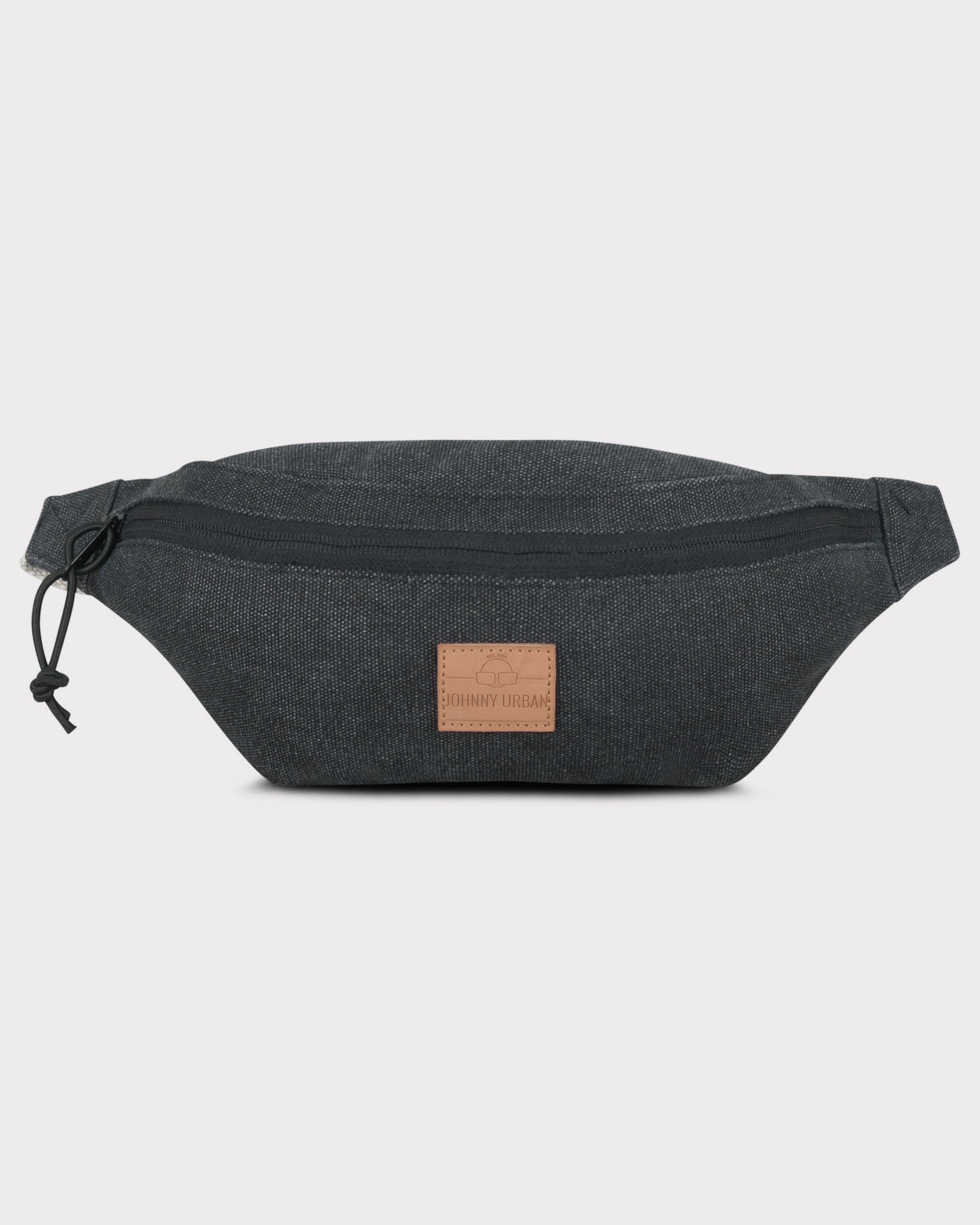 Anthrazitfarbene Bauchtasche 'Toni' aus Canvas mit Reißverschluss und braunem Johnny Urban Logo