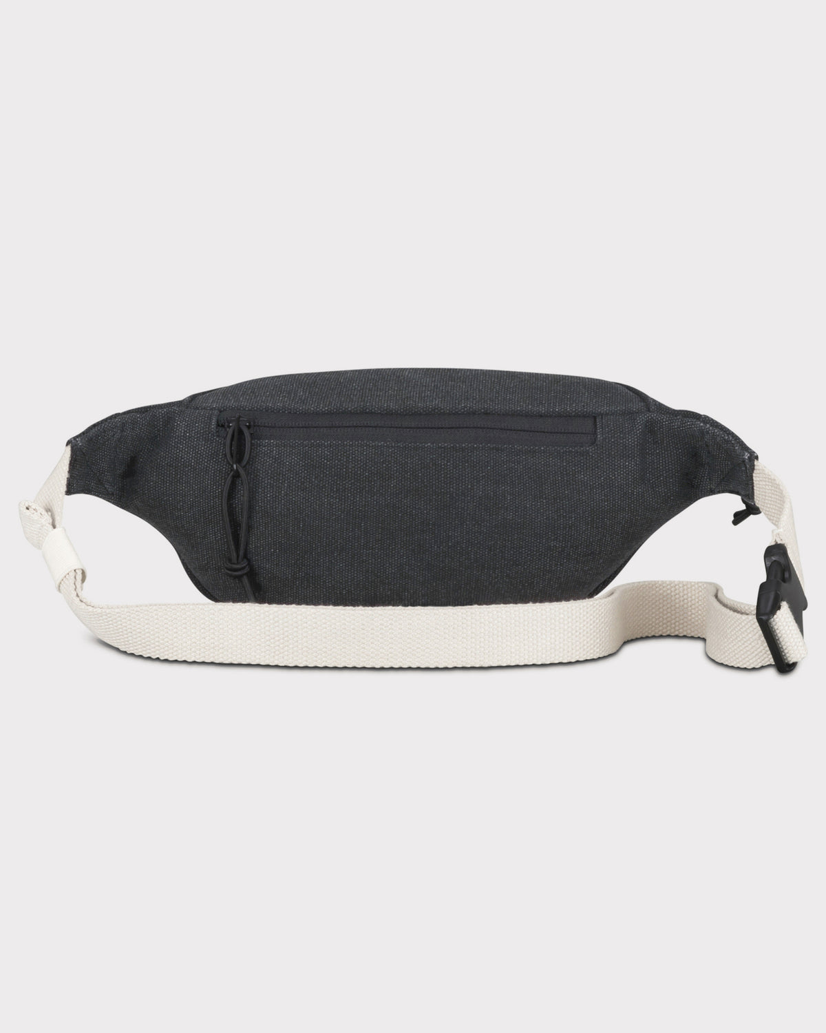 Anthrazitfarbene Canvas-Bauchtasche 'Toni' mit weißem verstellbarem Gurt und vorderer Reißverschlusstasche
