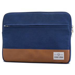 Blaue und braune Johnny Urban Laptop Hülle aus Canvas für 12-15 Zoll Laptops mit Reißverschlussfach vorne