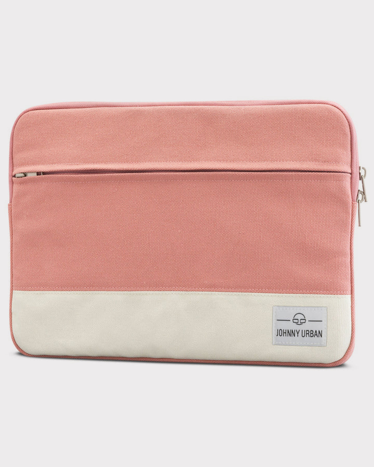 Johnny Urban Laptophülle aus rosa Canvas für 12-15 Zoll Laptops mit weißem unteren Bereich und Logo