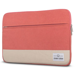 Rote Laptop-Hülle von Johnny Urban aus Canvas für 12-15 Zoll Laptops mit Reißverschluss und beige Stoffakzent