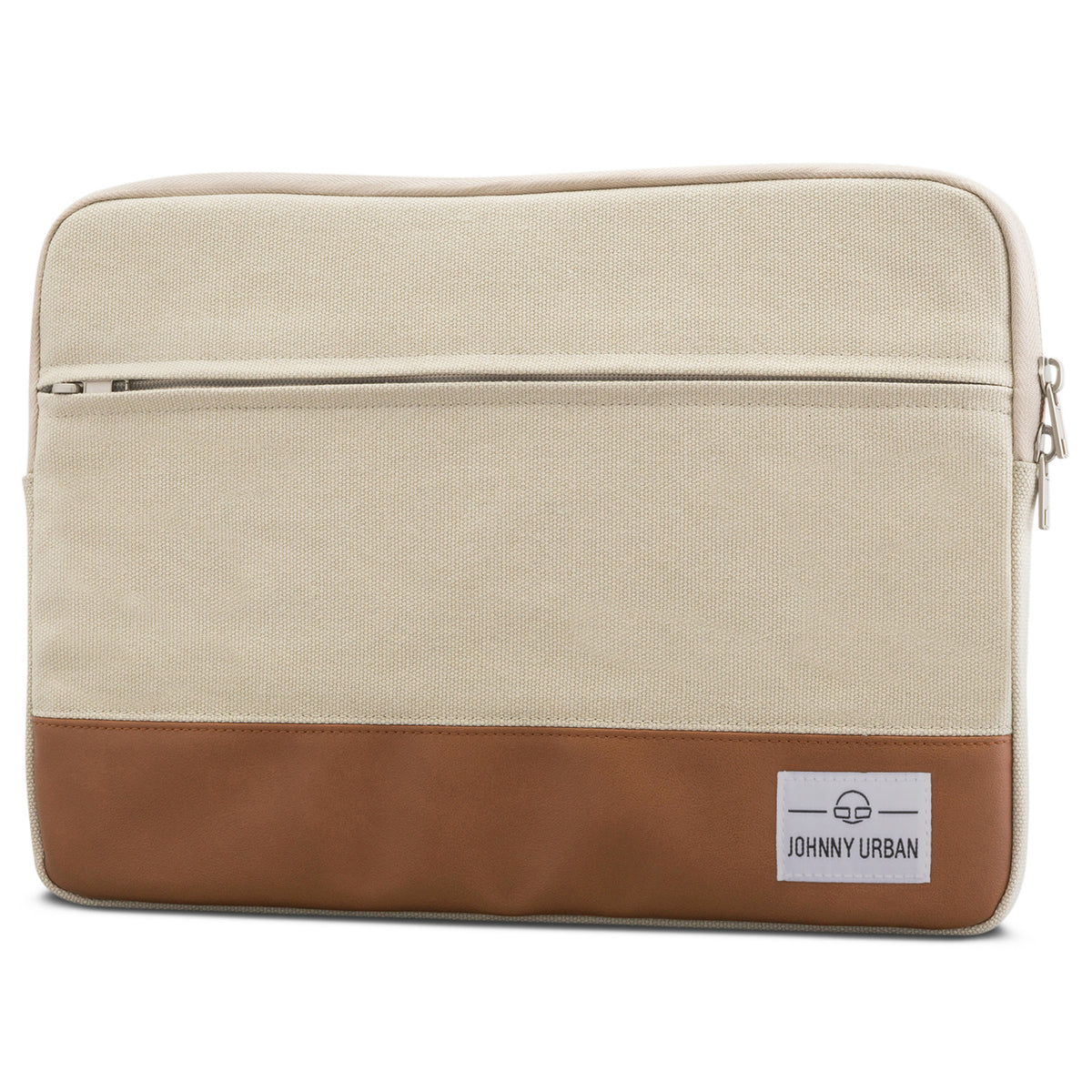 Johnny Urban Laptop Hülle aus sandfarbenem Canvas mit braunem Kunstlederboden für 12-15 Zoll Laptops