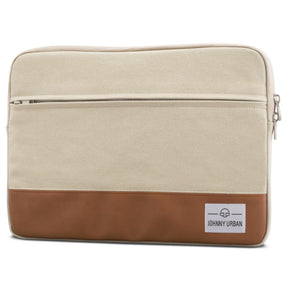 Johnny Urban Laptop Hülle aus sandfarbenem Canvas mit braunem Kunstlederboden für 12-15 Zoll Laptops