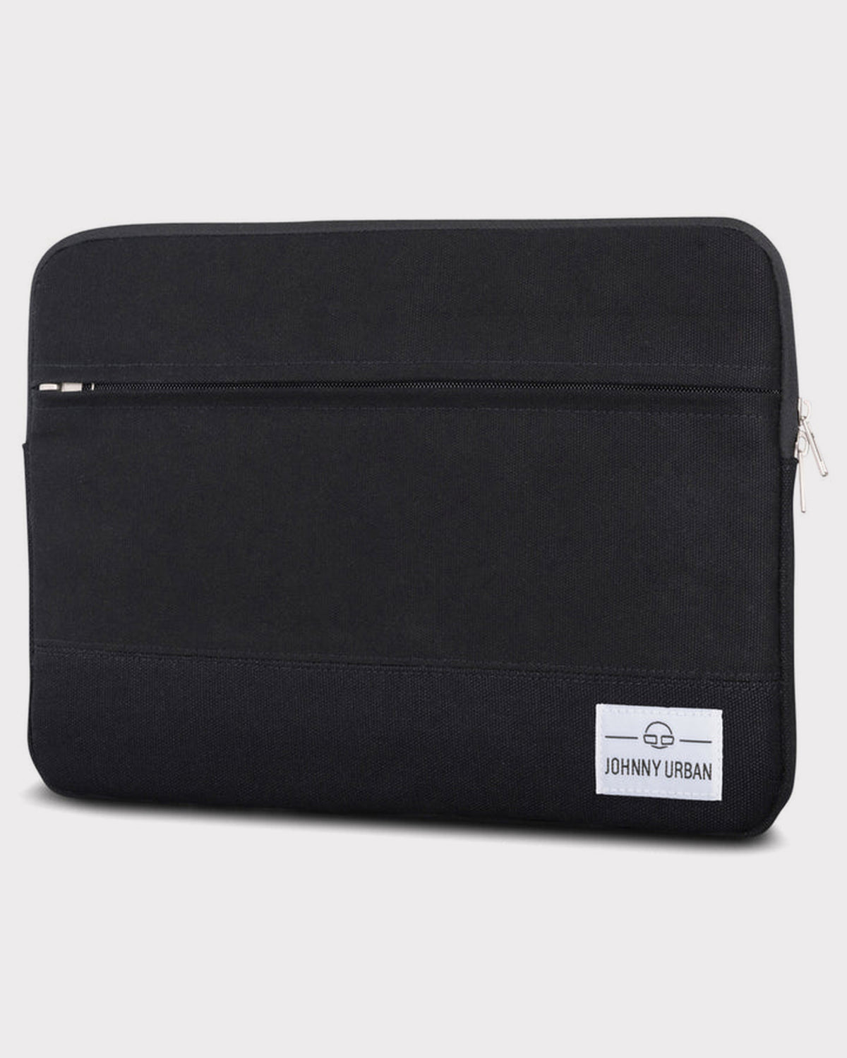 Schwarze Canvas-Laptophülle von Johnny Urban für 12-15 Zoll Laptops mit Reißverschlussfach vorne