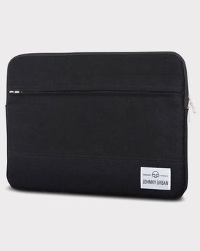 Schwarze Canvas-Laptophülle von Johnny Urban für 12-15 Zoll Laptops mit Reißverschlussfach vorne