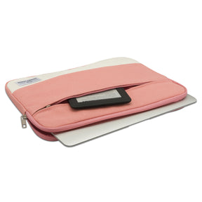 Johnny Urban Canvas Laptop Hülle für 12-15 Zoll, rosa und beige, teilweise geöffnet mit einem Laptop und E-Reader darin
