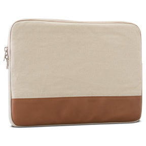 Sand-braune Canvas Laptophülle mit braunem Kunstleder an der Unterseite für 12-15 Zoll Laptops