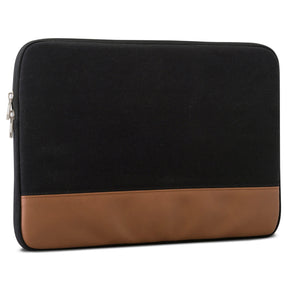 Schwarze Canvas-Laptophülle mit braunem Kunstlederabschluss für 12-15 Zoll Laptops