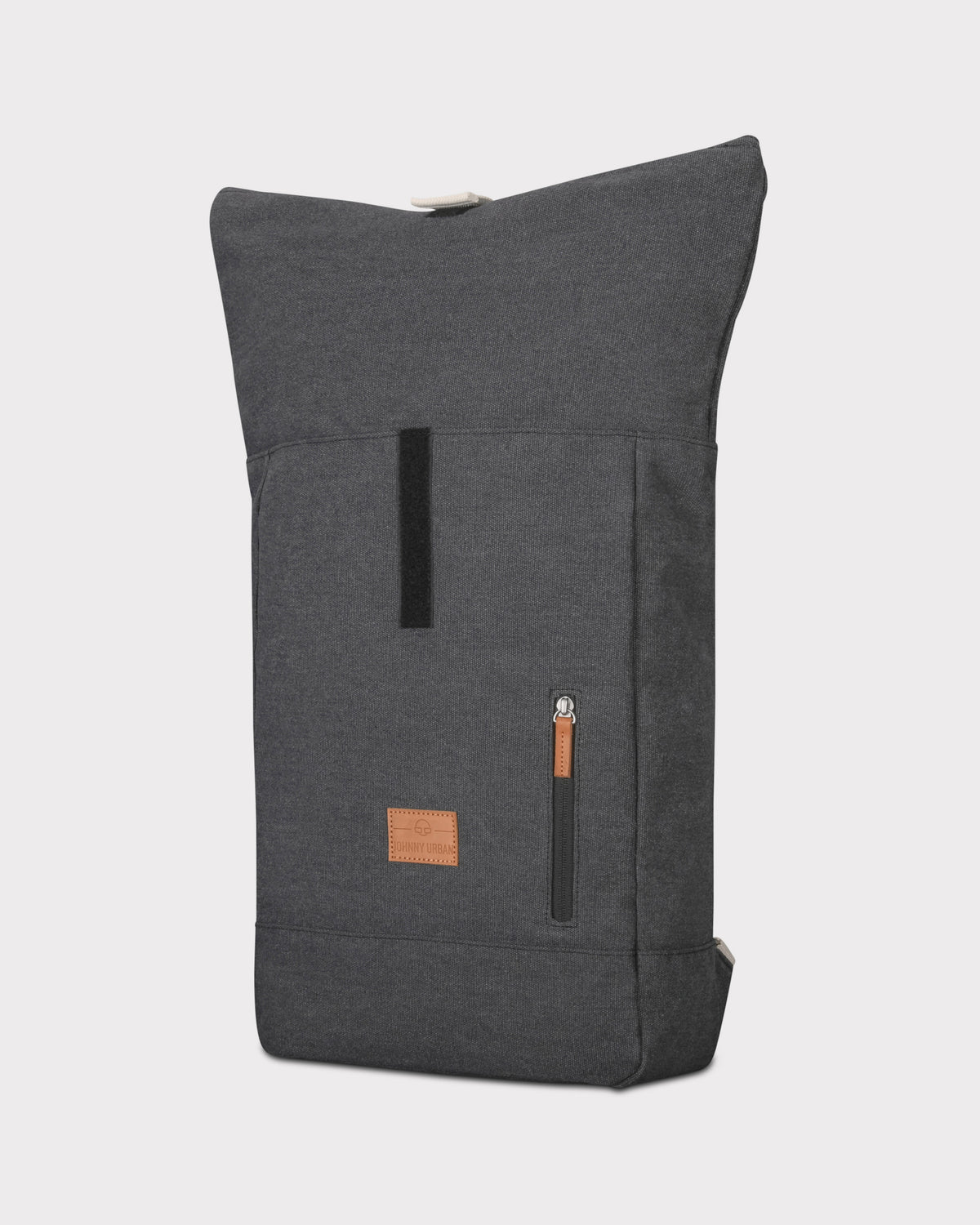 Johnny Urban Rolltop Rucksack 'Adam Large' aus anthrazitfarbenem Canvas mit Fronttasche und Ledermarke