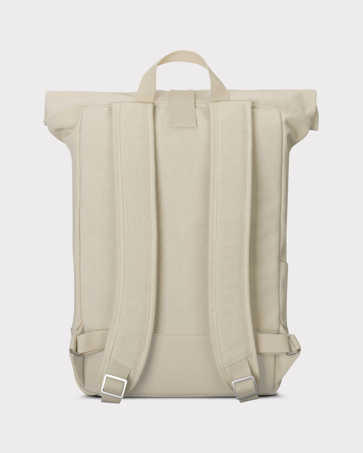 Rolltop Rucksack 'Adam Medium' in cremefarbenem Canvas mit gepolsterten Schulterriemen und Trageschlaufe