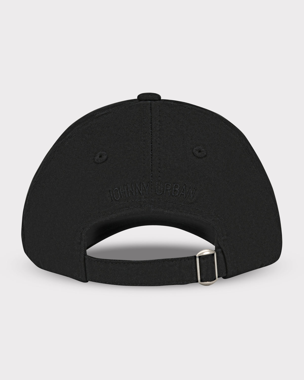 Schwarze Johnny Urban Kappe 'Jen' Rückansicht mit verstellbarem Riemen und Metallverschluss