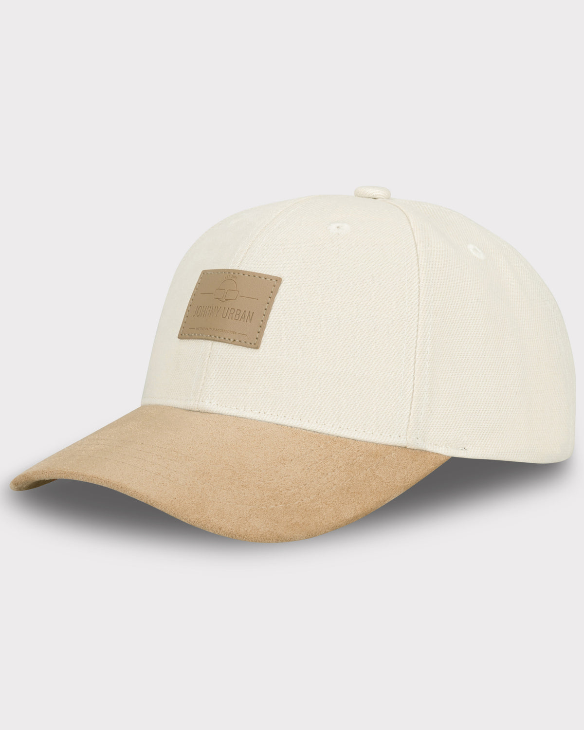 Beige Johnny Urban Cap 'Dean' mit gebogenem Schirm und Leder-Patch vorne