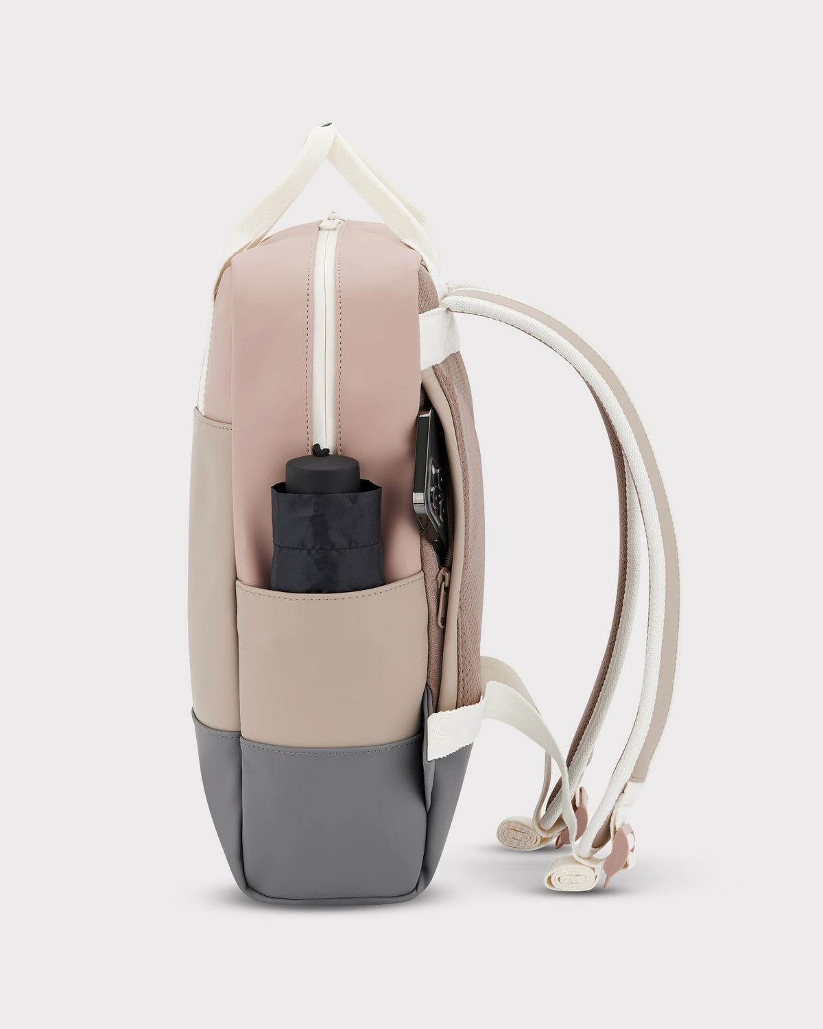 Damen-Rucksack Hailey in Beige, Rosa und Grau mit seitlicher Außentasche und verstellbaren Trägern