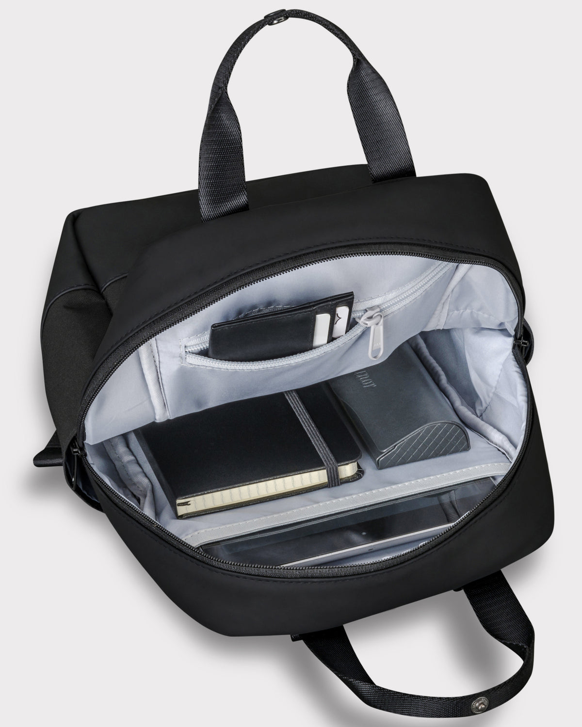Schwarzer Damenrucksack 'Jona Small' mit offenem Hauptfach, Innentaschen und Notebookfach