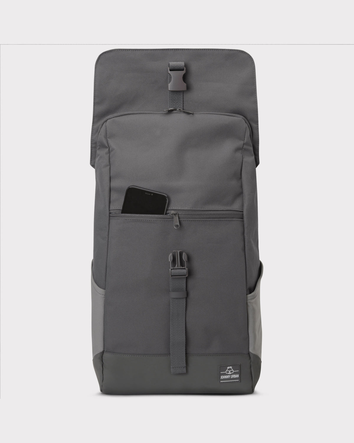 Dunkelgrauer Rucksack 'Mika' von Johnny Urban mit seitlichen Taschen und Vorderfach mit Reißverschluss, Handy steckt vorne
