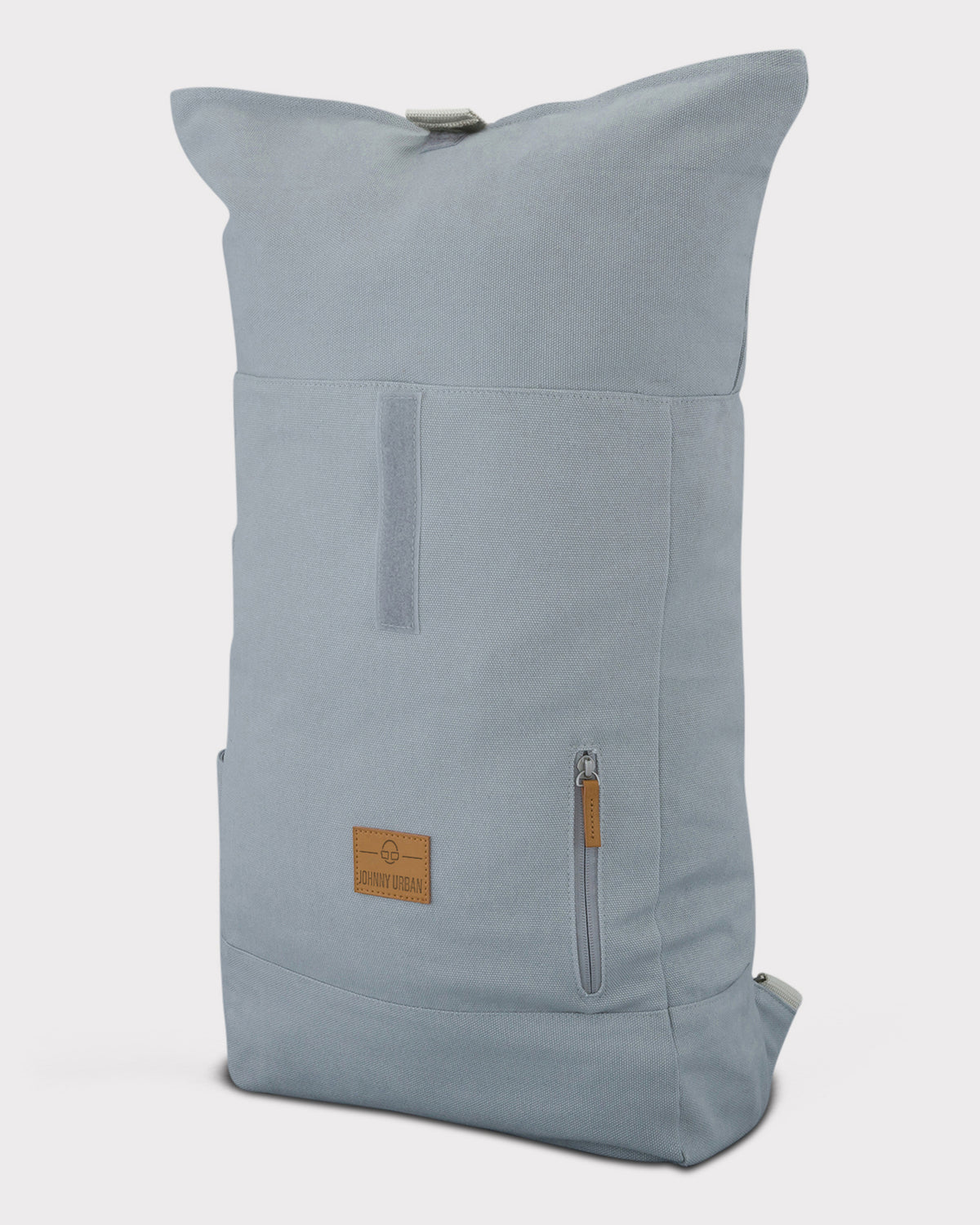 Großer grauer Rolltop-Rucksack 'Adam Large' aus Canvas mit Lederdetails und Fronttasche