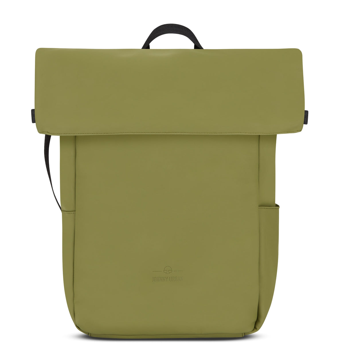 Johnny Urban Rolltop Rucksack Henry in Olivgrün aus glattem Material mit seitlicher Tasche und schwarzem Tragegriff
